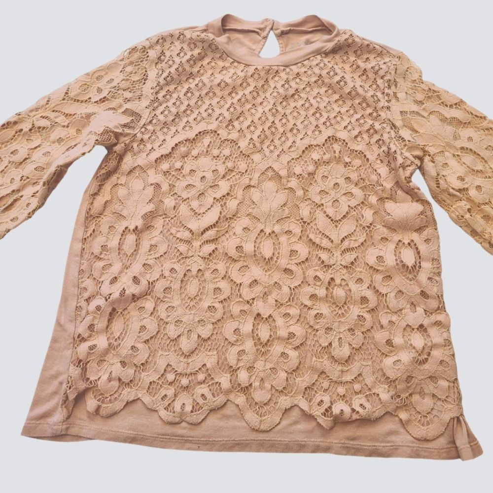 Art Class Top Lace Med Sleeves Pullover Soft Dusty Rose Sz XL 14 16 - Picture 11 of 12